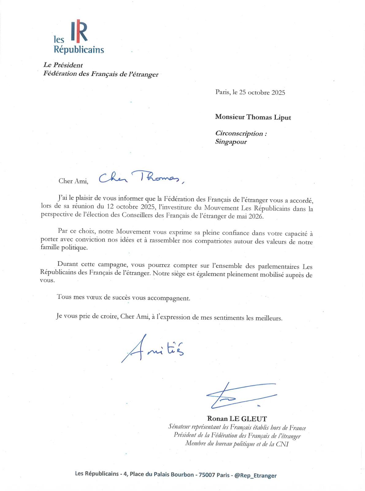 Lettre de soutien